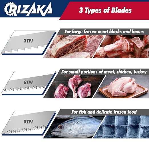 6 Pack Reciprocating Saw Blades for Frozen Meat, Bone, Fish - 3TPI 12"(300mm)/1.2mm x 2 pcs, 6TPI 6"(152mm)/1.2mm x 2pcs, 8TPI 9"(225mm)/0.8mm x 2pcs - Stainless Steel Sawzal Blades + Storage Box