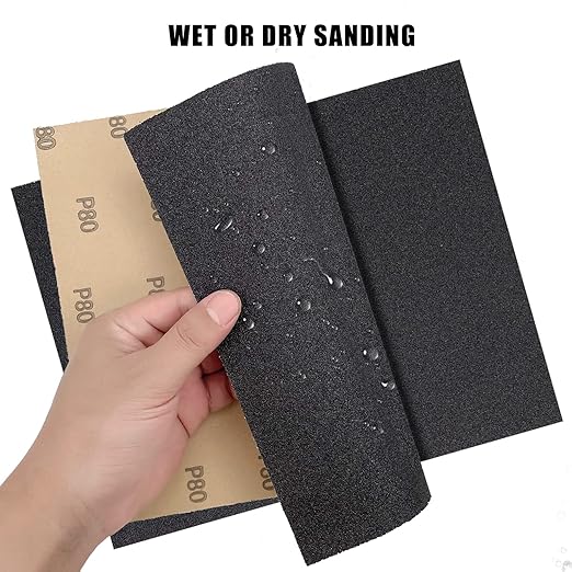 9 x 11 Inch 15pcs Wet Dry Sandpaper, 80 Grit Waterproof Abrasive Sand Paper, Silicon Carbide Sandpaper Sheets for Metal Wood, Auto Polishing