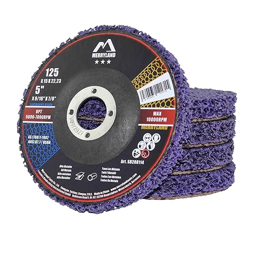 Merryland Strip Disc 5 inch Paint Rust Remover Disc for Angle Grinder, 5inch Purple Strip Wheel 5 Pack, Stripping Wheel Stripper Wheel INOX Stainless Steel Iron Universal, Craft-Line SB208114-05
