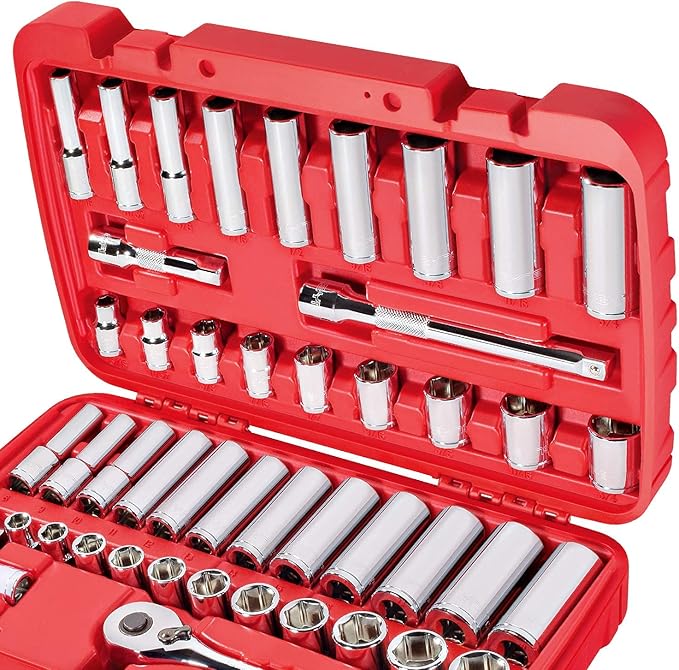 CARBYNE 55-Piece 3/8" Drive 6 Point Socket & Ratchet Set | SAE & Metric. Includes Metric 8mm to 19mm, SAE 5/16" to 3/4". Chrome Vanadium Steel ??From a Family-Run Tool Company Based in the U.S.A.