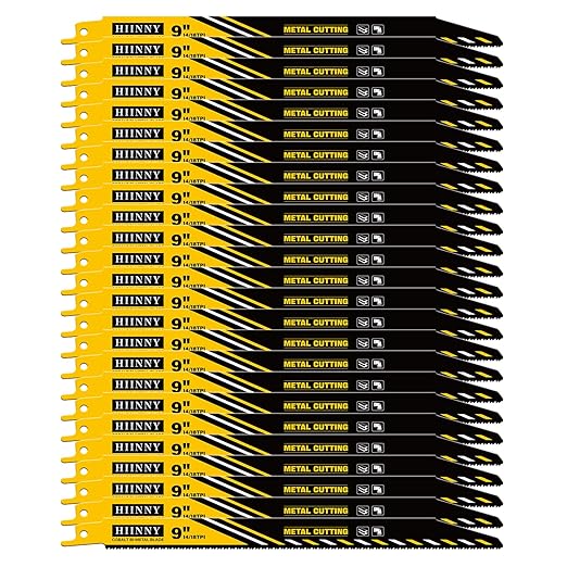 25 Pack 9 inch 14/18 TPI HIINNY Bi-Metal Auto Reciprocating Saw Blades,Blades Metal Cutting with M42 Teeth and Cobalt,for Automatic Dismantling Sawzall Blades for 1/16-5/16 Medium Metals