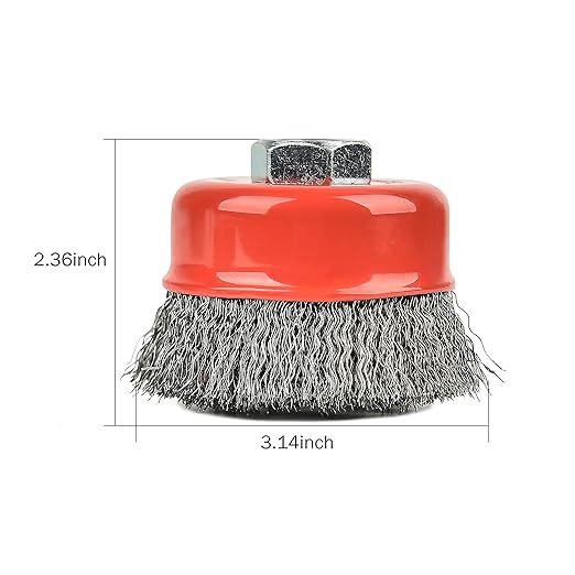 A A IN 4 Pack Wire Cup Brush for Grinders, 3 Inch Crimped Wire Wheel Brush with 5/8-Inch-11 Threaded Arbor,Max RPM 12,500, Light-Duty Conditioning for Metal, Rust Removal, Abrasives