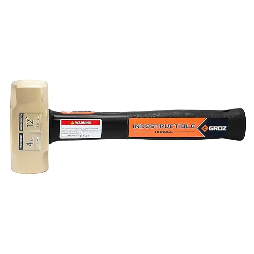 Groz 34702 12" Indestructible Brass Striking Hammer, 4 lb