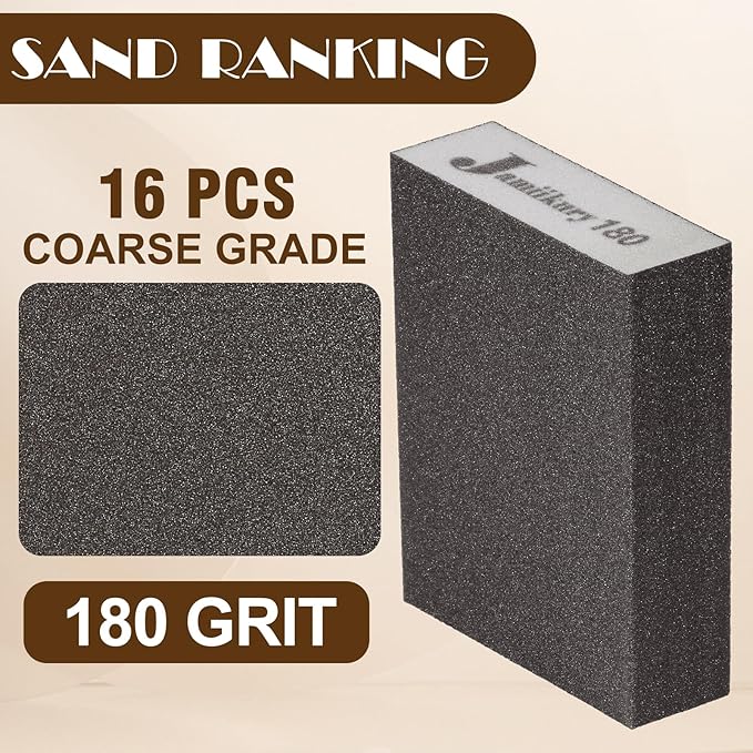 16Pcs 180 Grit Sanding Blocks, Jamiikury Fine Sanding Sponge Washable and Reusable, Wet Dry Sandpaper Sponge for Wood Metal FurniturePaint and Drywall