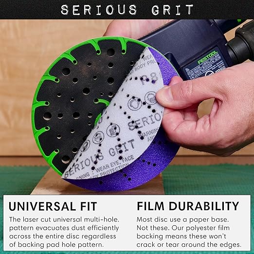 Serious Grit 6-Inch 220 Grit Ceramic Multi-Hole Hook & Loop Sanding Discs - Advanced Grain for Fast Cutting & Long Life - Film-Backed Universal Fit Sandpaper for 6-in Sanders - 50 Pack Box