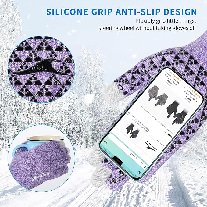 Achiou Winter Gloves, Glove for Men Women, Upgraded Touch Screen Texting Warm Running with Thermal Soft Knit Lining