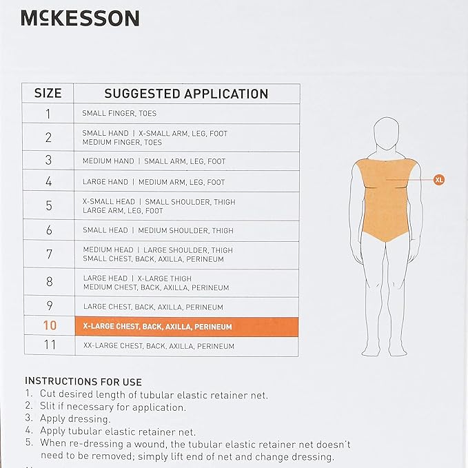 McKesson Tubular Elastic Retainer Net Dressing, Non-Sterile, Chest, Back, Perineum, Axilla, Size 10, 40 1/2 in x 25 yd, 1 Count, 1 Pack