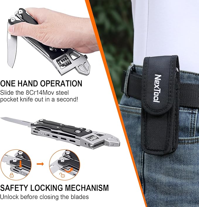 NexTool W4 Adjustable Ratchet Wrench Multitool, 11-IN-1 Foldable EDC Tool with Pliers, Knife, Saw and Screwdriver, Multi Tool for Camping, DIY, and Gifts for Him