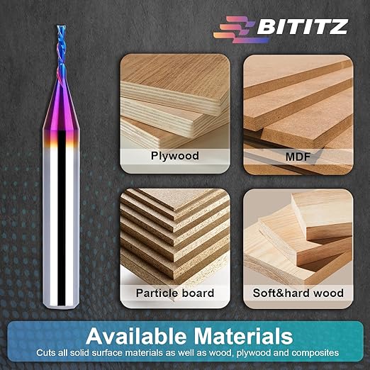 2PCS Downcut Spiral Router Bit 1/4 Inch Shank 1/16 Inch Cutting Diameter 1/4 inch Cutting Length with Extra Long Life Coating CNC Router Bits End Mill for Wood Cutting, Slot Mortise, Engraving