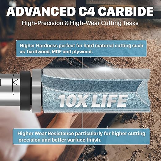 KEENTECH 6PCS Router Bits Set 1/4" Shank, Flush Trim Router Bit, Top Bearing Carbide Tipped Pattern Bit, Template Straight Heavy Duty Woodworking Trimming Cutting Tool, 1/2" Diameter 1-1/2" Depth