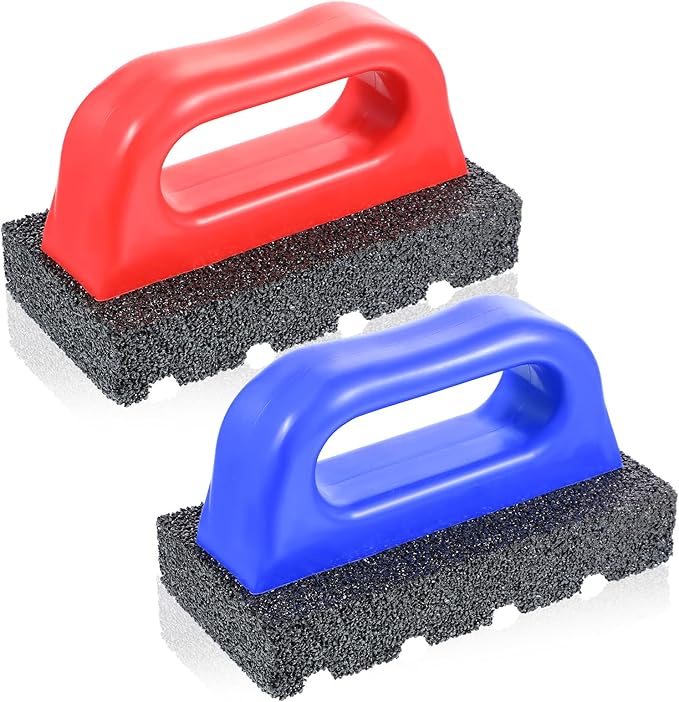 SHENLIU 2 Pcs Rub Brick with Handle Concrete 20 Grit Masonry Tools Smoothing Cleaning Removing Marks Tool Surface Concrete Tools (Red, Blue)