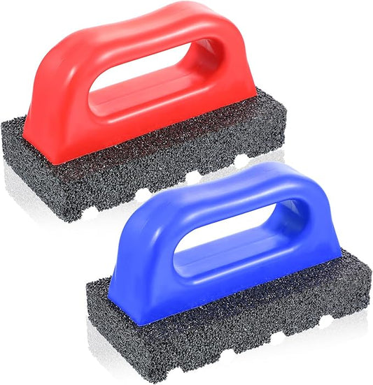 SHENLIU 2 Pcs Rub Brick with Handle Concrete 20 Grit Masonry Tools Smoothing Cleaning Removing Marks Tool Surface Concrete Tools (Red, Blue)