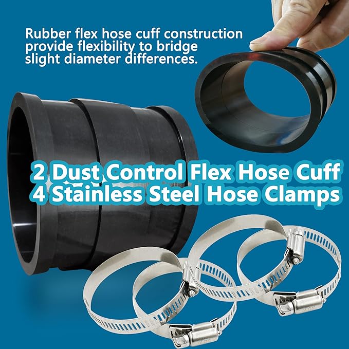 2 PCS 2.5 IN Dust Control Flex Hose Cuff 70148 Connector Ports Fit for 2-1/2??Dust Collection Hose with 4 Stainless Steel Clamps