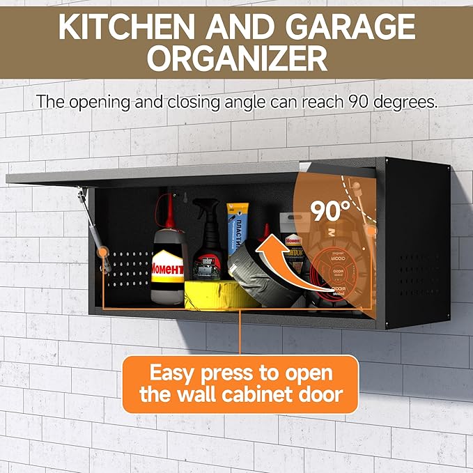 Coolsun Metal Wall Cabinet, Garage Wall Cabinet with Up-Flip Door, 31.5" W Wall Mounted Metal Storage Cabinet for Kitchen,Garage,Basement,Ware House Assembly Required (Black Gray)