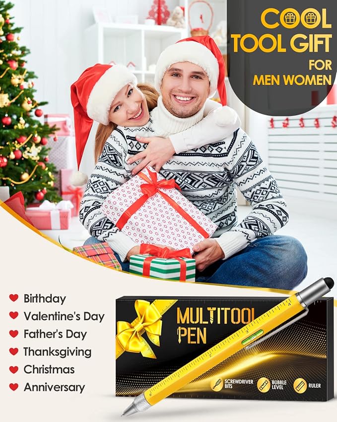 Stocking Stuffers for Men, Gifts for Him, Multitool Pen Christmas Birthday Present, Ideas for Guys Husband Who Have Everything, Tools Cool Gadgets Birthday, White Elephant for Adults Women Dad Grandpa