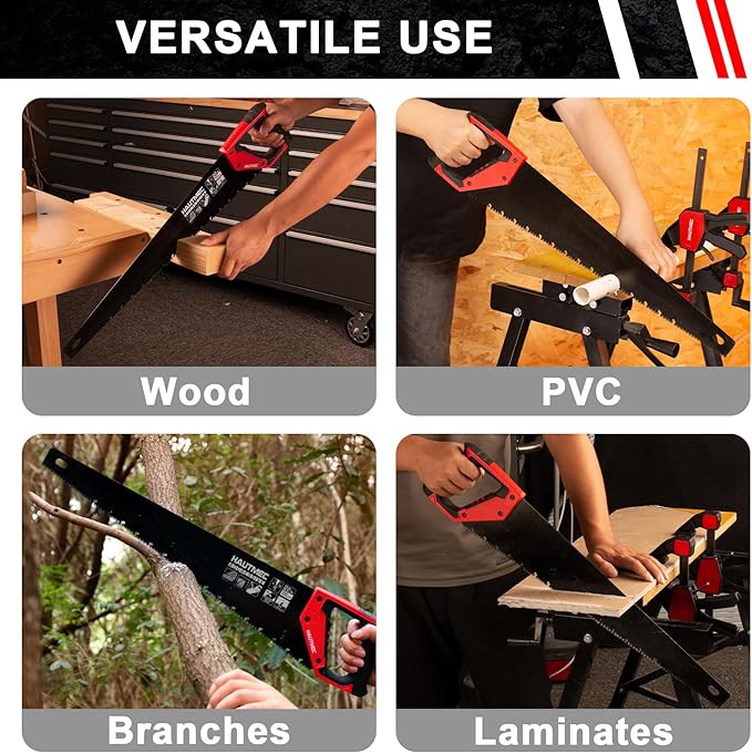 HAUTMEC 22" Aggressive Hand Saw with Chip Removal Design, Heavy-Duty Wood Saw with 9 TPI Triple-Ground Teeth, Rust-Proof Low-Friction Blade & Ergonomic Handle for Labor-Saving & Fast Cutting - HT0026