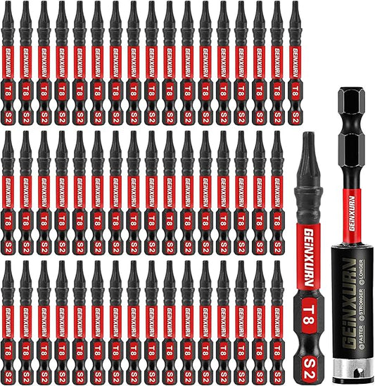 51 Pieces T8 Impact Tough Magnetic Screwdriver Bit Set, 2 In. #8 Torx Head Power Bit Set, S2 Alloy Steel T8 Star Bit with 1Pc Impact Bit Holder