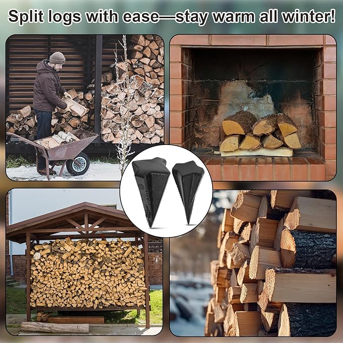2 Pcs 4 & 5 Lbs Wood Splitting Wedges Manual Log Splitter Wedge 4-direction Diamond Design Forged Steel Tool for Easy Wood Splitting Splits Firewood into 4 Pieces Less Effort