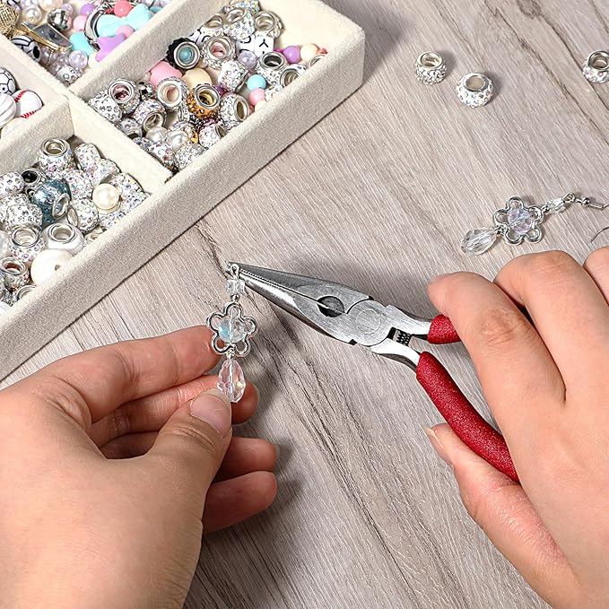 Needle Nose Pliers 5" Long Nose Pliers Set with Rubber Grip Mini Fine Needle Nose Pliers with Side Cutter for Cutting Wire Craft Jewelry Making(6 Packs)
