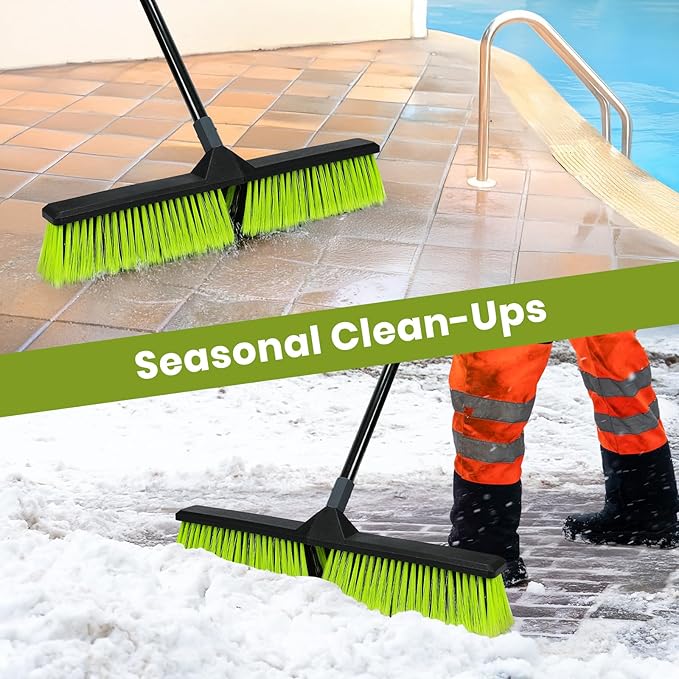 24-Inch Push Broom Outdoor with Stiff Bristle, Heavy Duty Broom Brush with 63??Long Handle for Deck Patio Driveway Garage Warehouse Shop Floor Sweeping & Scrubbing