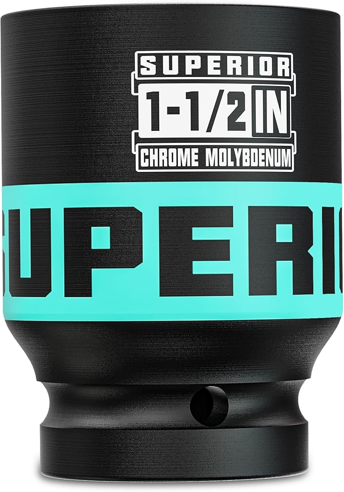 3/4" Drive Impact Socket, 1-1/2 Inch Deep Socket, SAE Axle Nut Socket, 6 Point, CR-MO, Automotive, Truck Maintenance, Heavy Equipment Repair