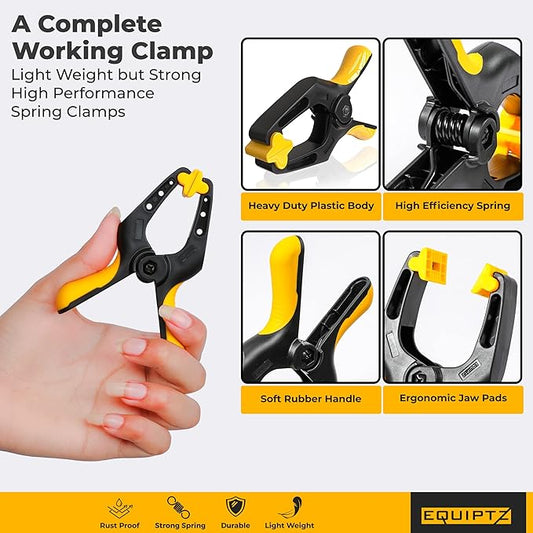 Spring Clamps 4 inch - 10 Pack Plastic Clamps for Pool Cover, Tarps, Crafts & Backdrop with 2 inch Mouth Opening - Rust Free Large Clips Heavy Duty Outdoor with Non-Detachable Jaw Pads