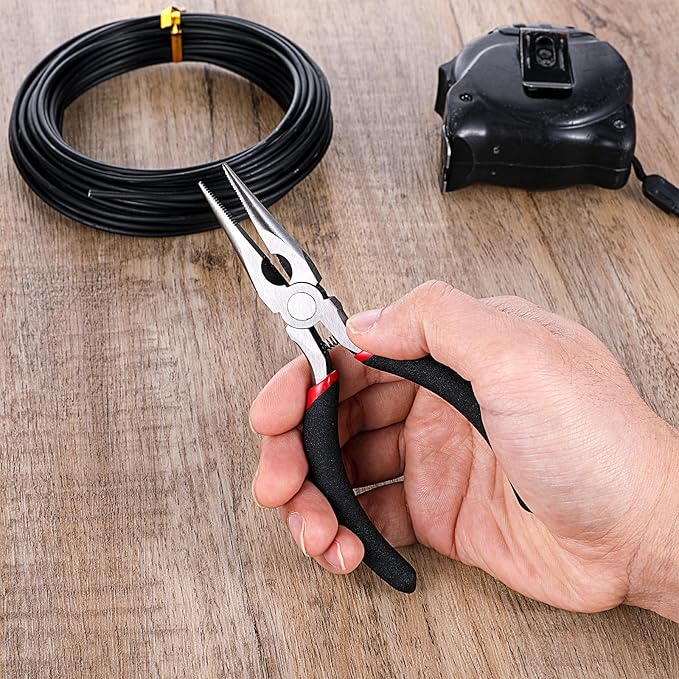 8 PCS Needle Nose Pliers, 5 Inch Long Nose Pliers Set Carbon Steel Serrated Jaw Plier for Wire Bending Cutting Jewelry Making Electronics Repair Object Grasping