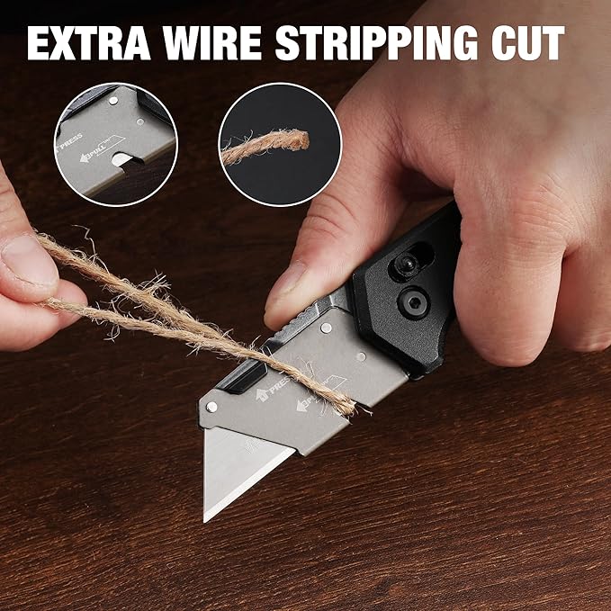 WORKPRO Folding Utility Knife, Razor Blade Knife with Axis Lock, Quick Change Box Cutter, EDC Wood Handle Foldable Pocket Cutter, Extra 10PC SK5 Blades Included