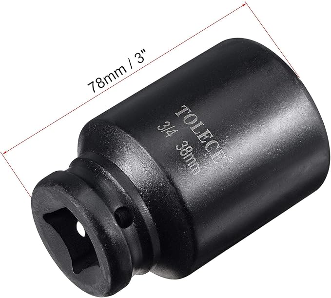 uxcell 3/4-Inch Drive 38mm 12-Point Deep Impact Socket, CR-MO Steel 78mm Length, Metric Sizes