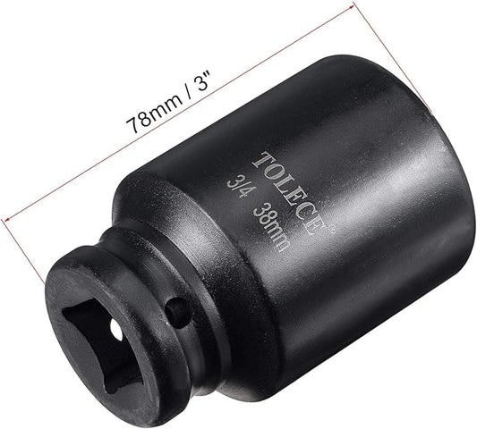 uxcell 3/4-Inch Drive 38mm 12-Point Deep Impact Socket, CR-MO Steel 78mm Length, Metric Sizes