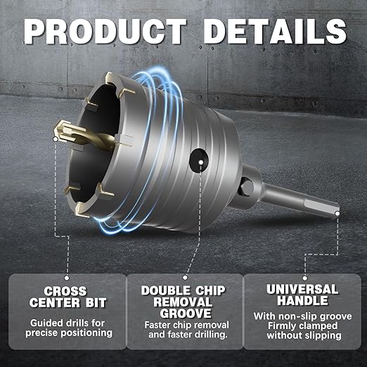 4-3/4" Concrete Hole Saw,120mm Masonry Hole Saw, with 220mm SDS Plus Shank Connecting Rod for Concrete Brick Cement Stone Wall Drilling Home Improvement