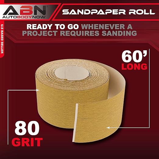 ABN Adhesive Sticky Back 80-Grit Sandpaper Roll 2-3/4in x 20 Yards Aluminum Oxide Golden Yellow Longboard Dura PSA