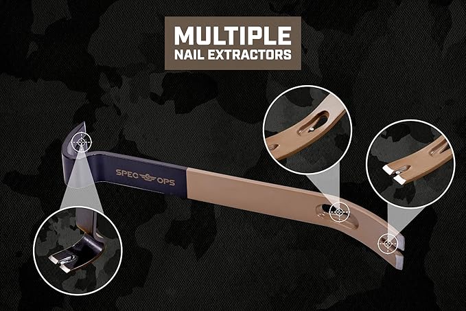 Spec Ops Tools 1" Cats Paw & 15" Flat Pry Bar Crowbar Tool Set, Teardrop Nail Pullers, High-Carbon Steel, 3% Donated to Veterans