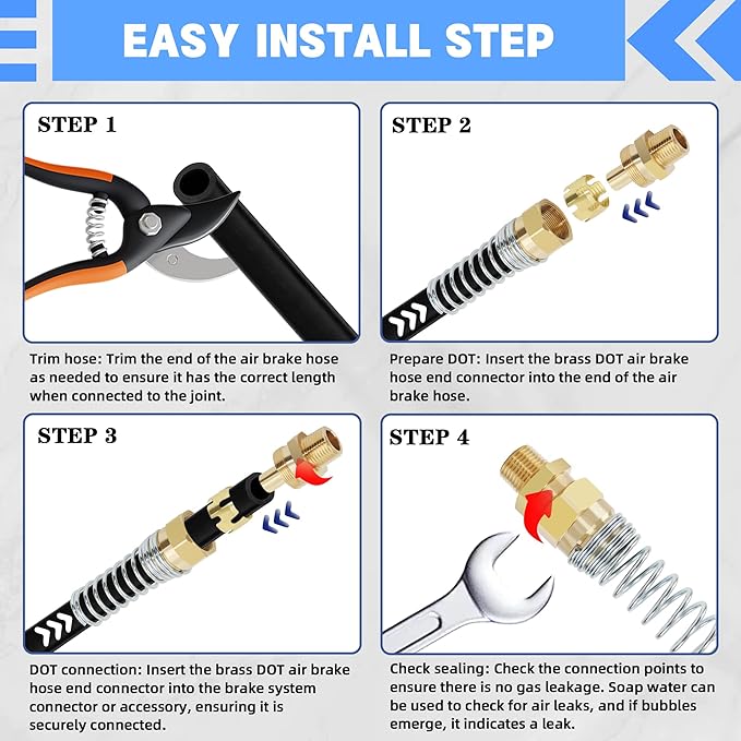 1/2??Hose x 1/2??Male Connector with Spring Guard, Dzakoot 2 Pack Air Brake Hose End Fitting with 2 Pack 1/2??Sleeve Tube