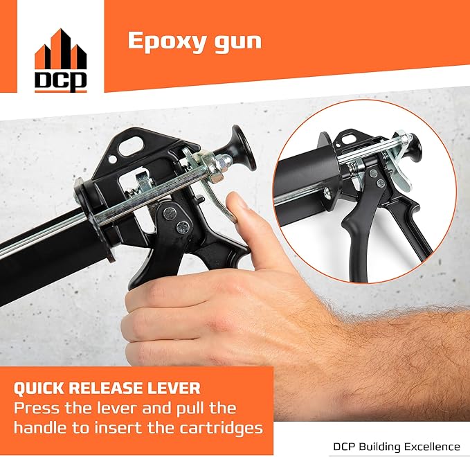 DCP Professional Epoxy Gun Dual Cartridge for 20.2 and 22 fl.oz. | 600 ml and 650 ml - 1:1 Ratio Dual Cartridge Epoxy Gun for Anchors with 25:1 Thrust Ratio - DIY and Professional Use Suitable