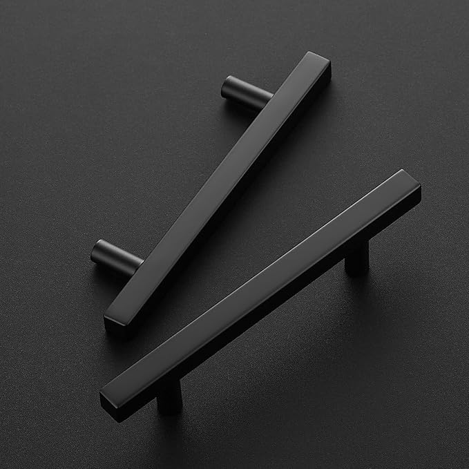 Ravinte 30 Pack 4 Inch Cabinet Pulls Black Sqaure Kitchen Cabinet Handles Black Cabinet Hardware Stainless Steel Drawer Pulls 6-2/5 Inch Overall Length with Mounting Template
