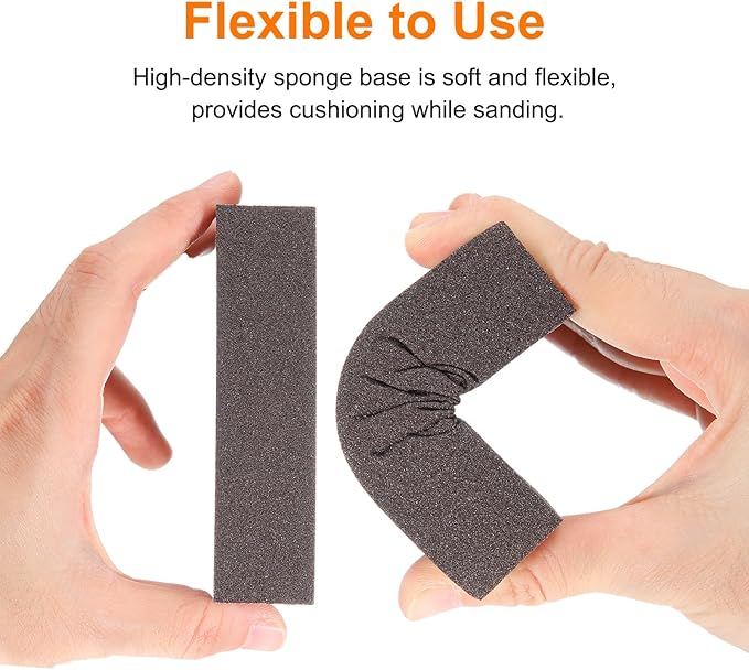 HARFINGTON 4pcs Sanding Sponge Blocks 120-180 Grit Sanding Sponge with Angled Edge 4"x2.8"x1", Washable and Reusable Foam Sanding Block for Polishing Kitchen Metal Wood Drywall Home