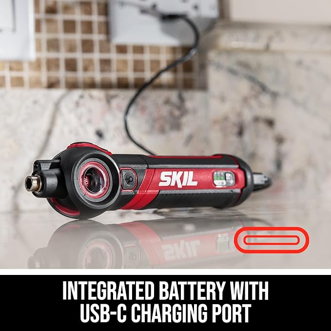 SKIL Twist 2.0 Rechargeable 4V Screwdriver with Pivoting Head, Torque Setting, USB-C Charging Cable & 2PC Bit Set-SD5619-01