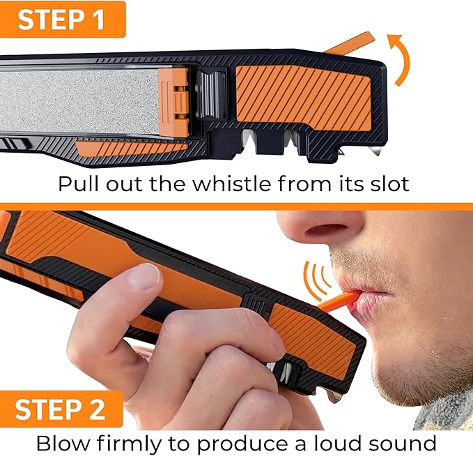 Orange Ninja Pocket Knife Sharpener with Guided Diamond Whetstones ??8-in-1 Tool Sharpener for EDC, Outdoor, Hunting & Camping Knives - Includes Diamond Rod, Leather Strop & Fire Starter