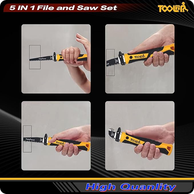 5 Multi founction Saw & File Set, Precision Razor, Drywall, 9 Inch Heavy Duty Extra Long Blade Saws Wood File, for Wood, Drywall, Craft, Home Repair, Portable Toolbox