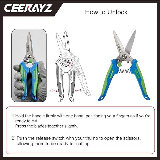 8" Scissors All Purpose, Heavy Duty, Multipurpose, for DIY Projects, Office, Production Lines, Pruning, with Protective Sheath (Blue/Green)