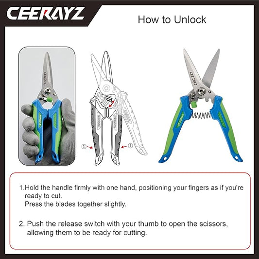 8" Scissors All Purpose, Heavy Duty, Multipurpose, for DIY Projects, Office, Production Lines, Pruning, with Protective Sheath and Magnetic Holder (Blue/Green)