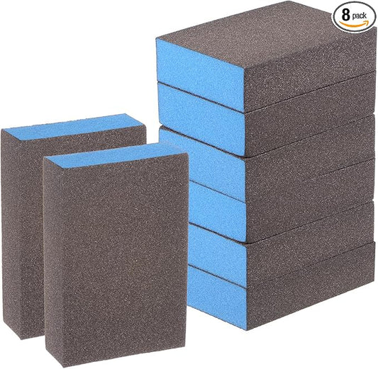 HARFINGTON 8pcs Sanding Sponge Blocks #180 (500-600 Grits) Wet/Dry Hand Sanding Sponges, 100x70x25mm Foam Sanding Block Pad for Polishing Kitchen Metal Wood Drywall Furniture, Brown&Blue