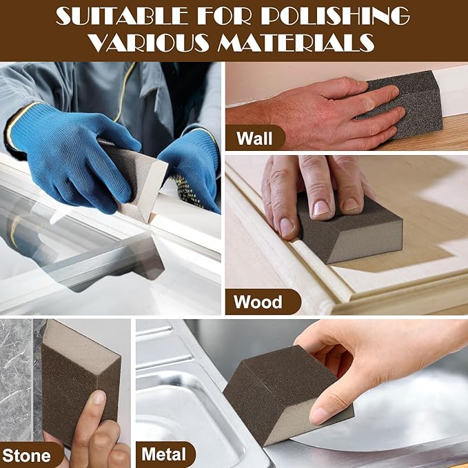 220 Grit Angled Sanding Blocks, Jamiikury Fine Sponge Sand Block Washable and Reusable, Wet & Dry Sandpaper Block for Wood Metal Drywall and Furniture Paint - Pack of 8