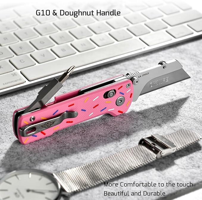 OKNIFE U1 Pro Multitool Folding Utility Knife with Folding Screwdriver, Quick Change Blade, Rail Lock & Pocket Clip for Men Women (Doughnut)