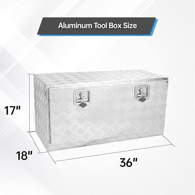 36'' x 18'' x 17'' Underbody Tool Box竊똚aterproof Heavy Duty Aluminum Truck Tool Box竊?5 Bar Tread RV Storage Organizer with T-Handle,Silver