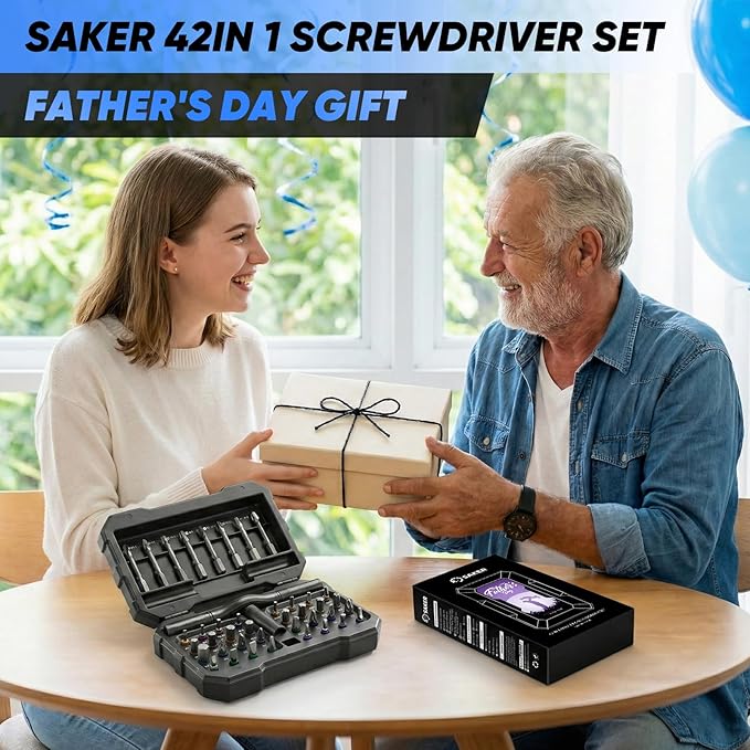 Saker 42-in-1 Magnetic Screwdriver Set for Father?셲 Day Gift, Screwdriver Set with T Handle & Storage Case, for Men Gift, Furniture, Computer, Bicycle, and DIY Grey