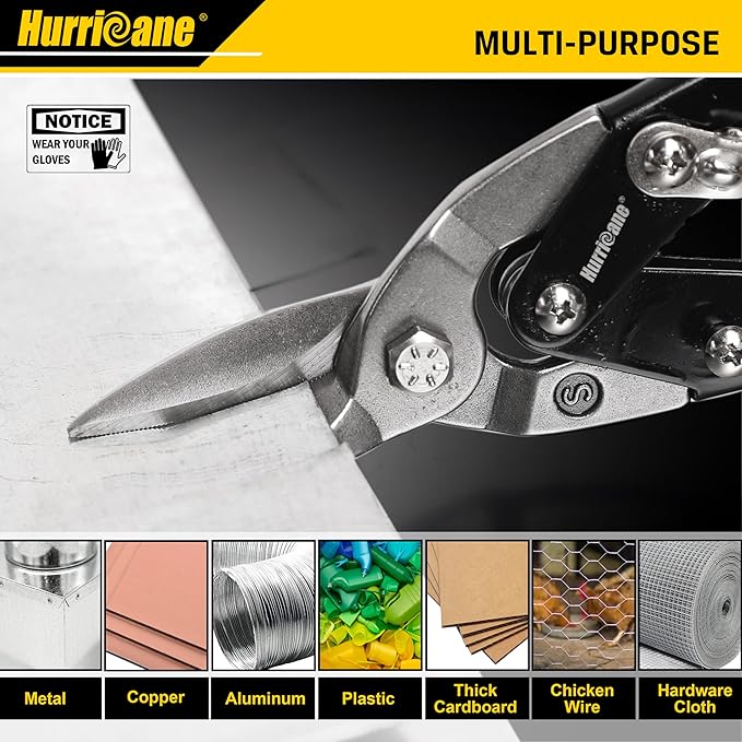 HURRICANE 10 Inch Aviation Tin Snips, Straight Cut Shears for Sheet Metal, Aluminum, Gutter & DIY Projects, Regular Straight Cutting Sheet Metal Cutter