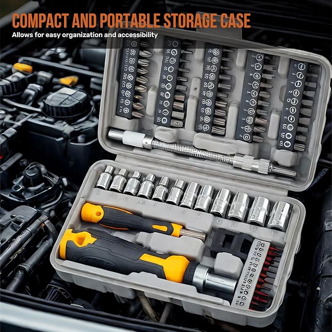 Hi-Spec 78pc Multi Screw Driver Bit Set and 1/4 inch Socket Set with Handles. Flexible Extension, Precision, Torx and Tamperproof 1/4 inch Hex Screwdriving Bit Accessories in a Case