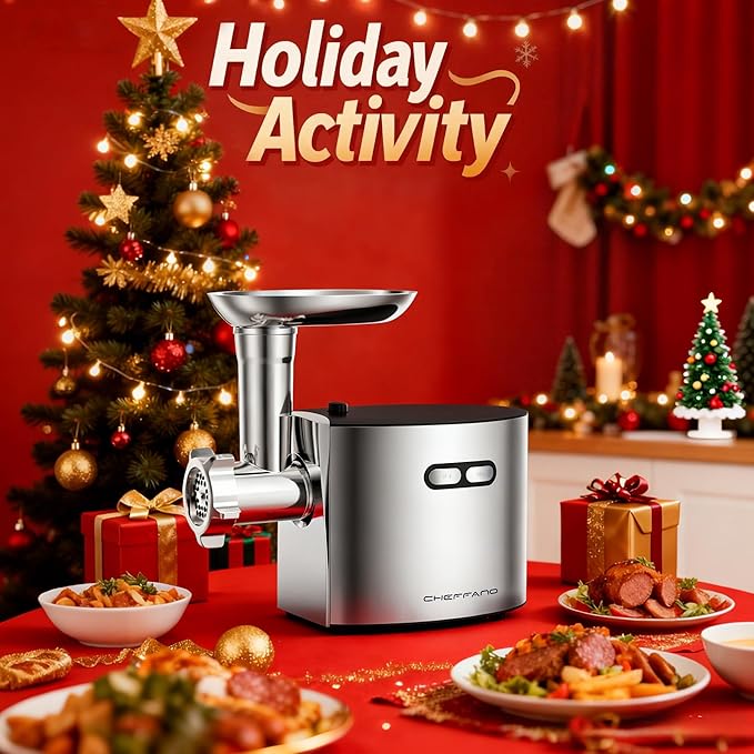 CHEFFANO Meat Grinder, 2600W Max Stainless Steel Meat Grinder Electric, ETL Approved Heavy Duty Meat Mincer Machine with 2 Blades, 3 Plates, Sausage Stuffer Tube & Kubbe Kit for Home Kitchen Use